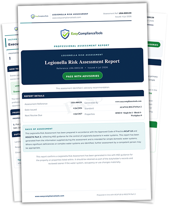 Example Legionella risk assessment PDF report