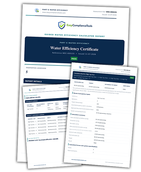 Example Part G water efficiency calculation certificate PDF